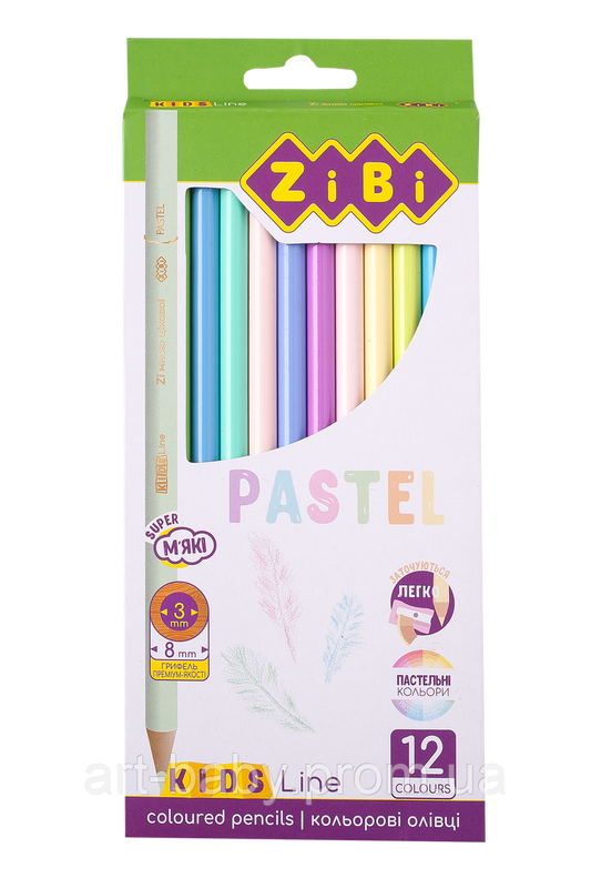 ZiBi Кольорові олівці PASTEL, 12 кольорів (серія KIDS Line)