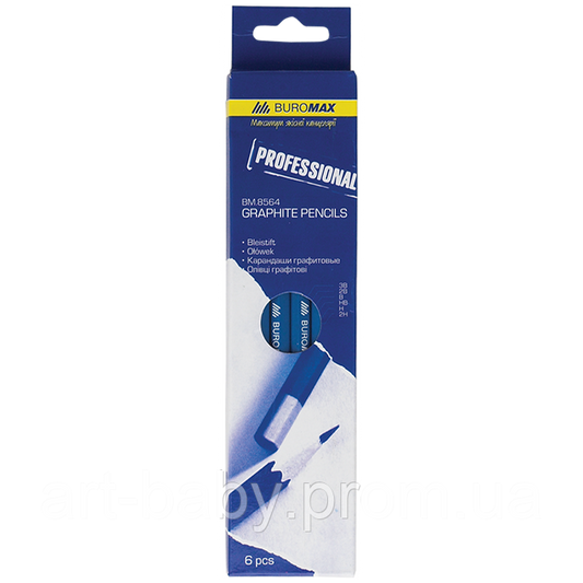 Buromax Набор карандашей PROFESSIONAL MIX, синий корпус, карт. коробка 6 шт./упк (2Н, НВ, 2Н)