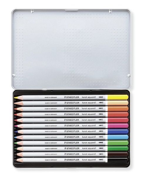 Карандаши цветные акварельные Staedtler Karat (12 шт/упак), в металлическом футляре 548973643 фото